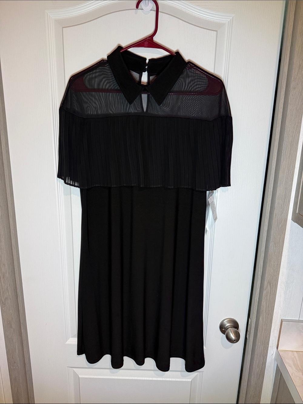 MSK Black Sheer Yoke Pleated Mini Dress NWT, Size Large